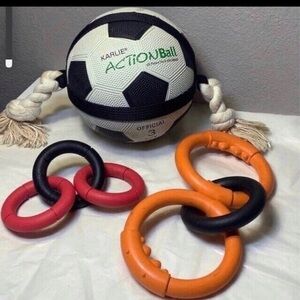 NEW DOG CHEW TOYS BUNDLE JW CHAINS + Karlie Soccer ball/rope